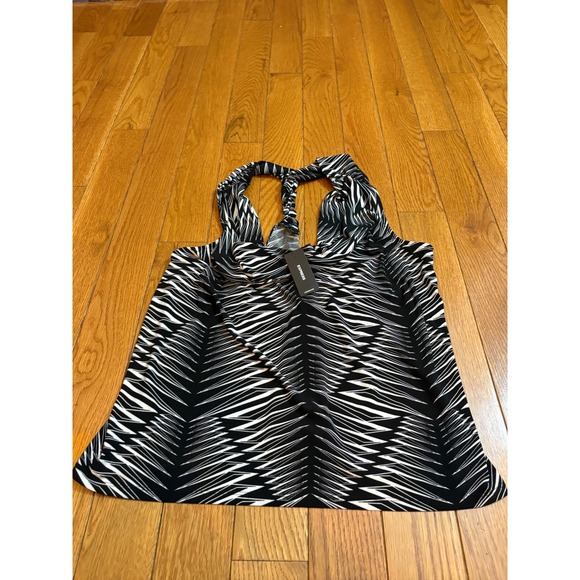 New Express Black White Abstract Print Halter Top Sleeveless Tank XL New - Picture 1 of 7